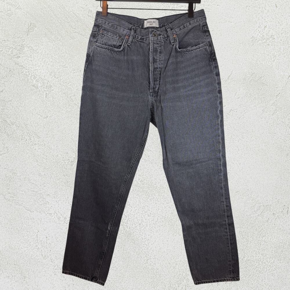 AGOLDE Womens High Rise Straight Leg Jeans Faded Black Wash Button Fly Sz 28